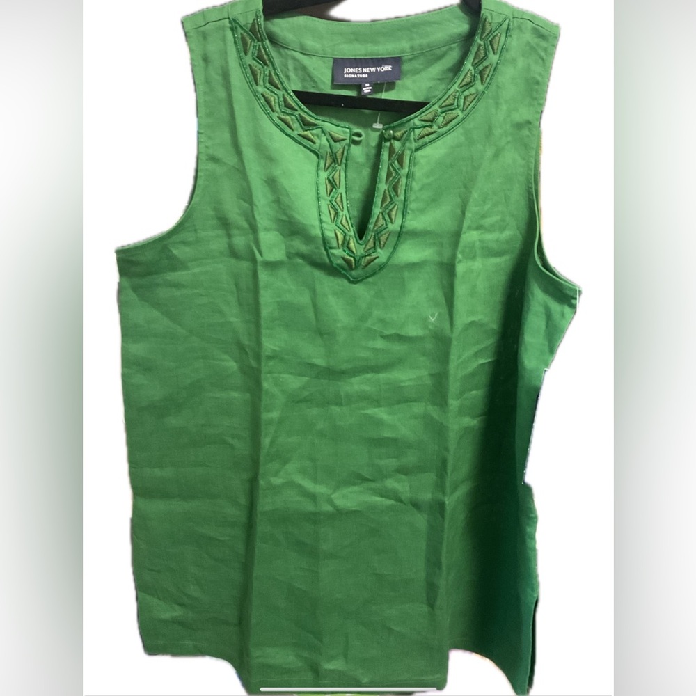 ****Jones New York Safari Green 100% Linen Sleeveless Top